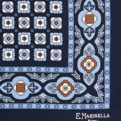 E.Marinella POCHETTE DA TASCHINO IN SETA STAMPATA A MANO BLU SCURO Microfantasia fiore Best