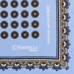E.Marinella POCHETTE DA TASCHINO IN SETA STAMPATA A MANO AZZURRA Fantasia archivio 1975 Hot