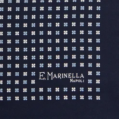 E.Marinella POCHETTE DA TASCHINO IN SETA STAMPATA A MANO BLU SCURO Microfantasia fiore Hot