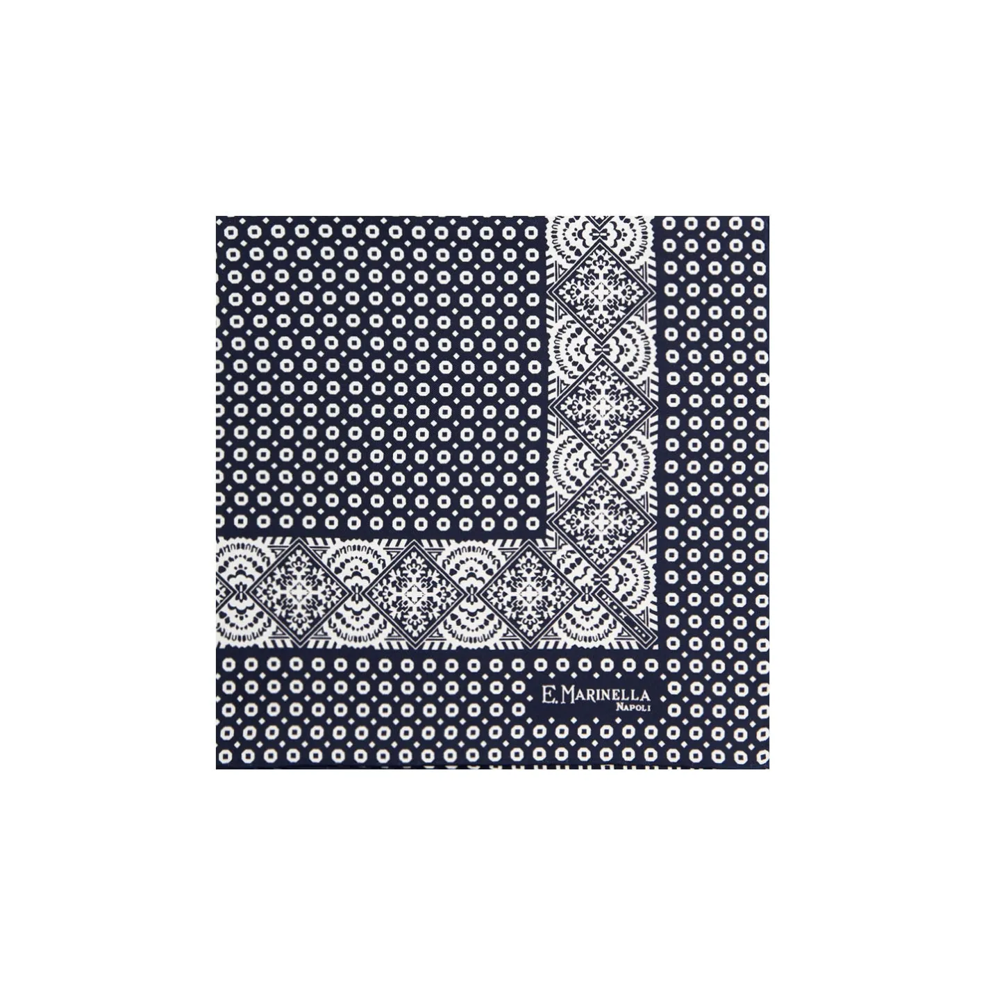 E.Marinella POCHETTE DA TASCHINO IN SETA STAMPATA A MANO BLU SCURO Microfantasia fiore Hot
