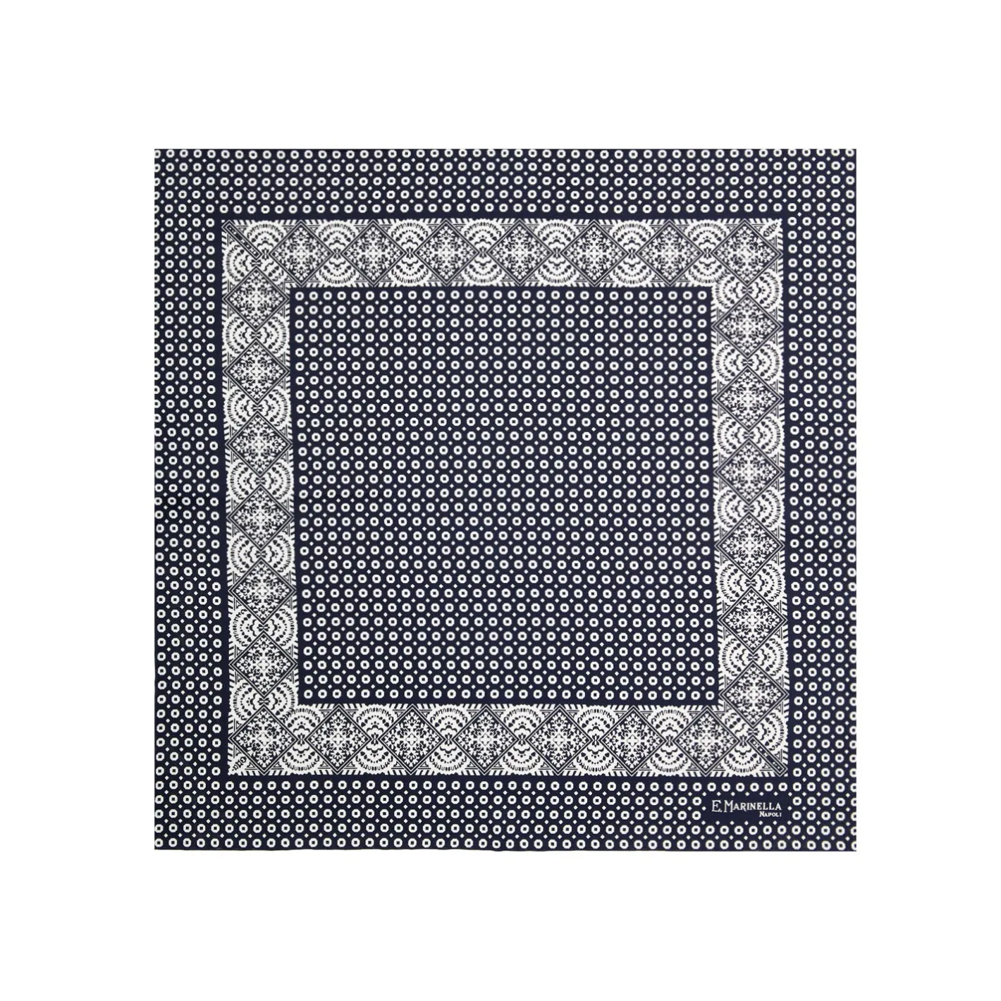 E.Marinella POCHETTE DA TASCHINO IN SETA STAMPATA A MANO BLU SCURO Microfantasia fiore Hot