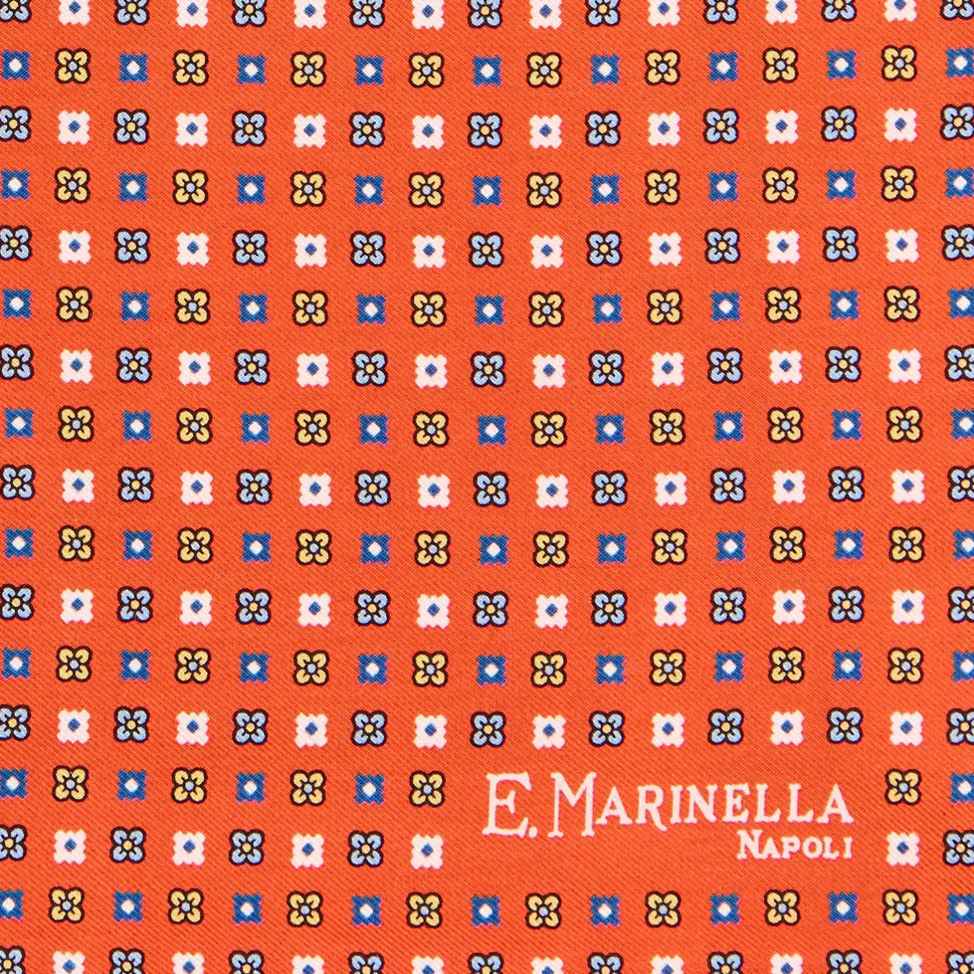 E.Marinella POCHETTE DA TASCHINO IN SETA STAMPATA A MANO ARANCIONE Microfantasia fiore Sale