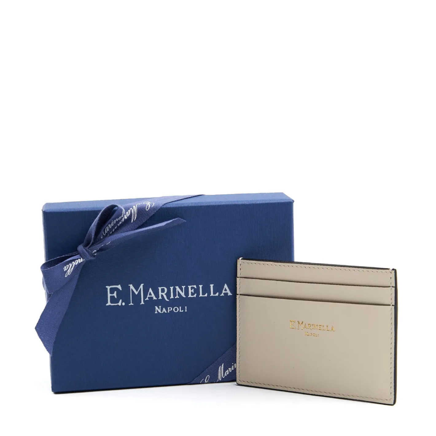 E.Marinella PORTACARTE DI CREDITO PICCOLO BIANCO In pelle liscia panna New