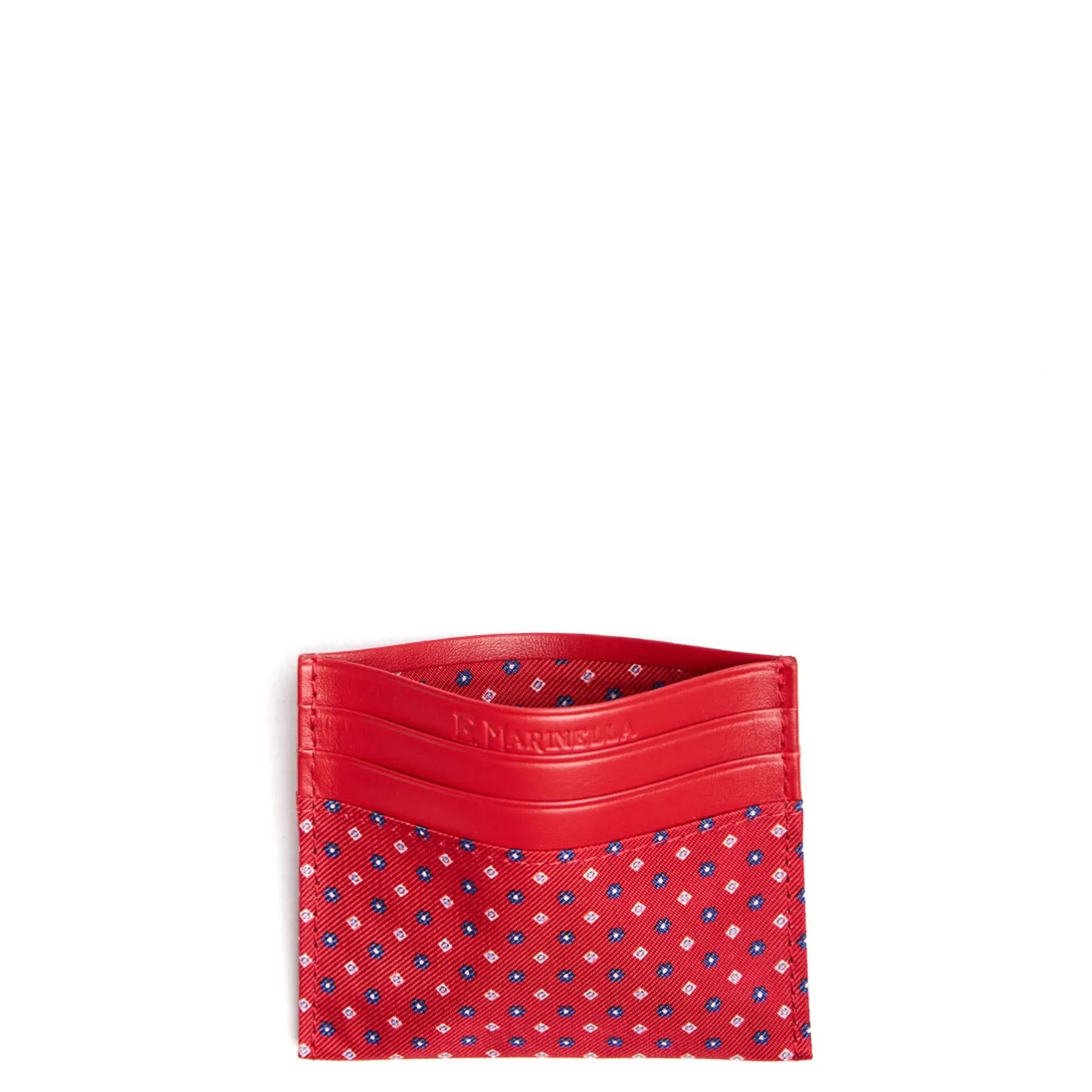 E.Marinella PORTACARTE DI CREDITO SETA E PELLE ROSSO 5 scomparti Best