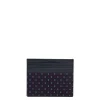 E.Marinella PORTACARTE DI CREDITO SETA E PELLE BLU SCURO 5 scomparti New