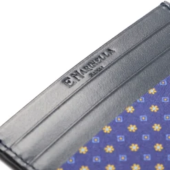 E.Marinella PORTACARTE DI CREDITO SETA E PELLE BLU SCURO 5 scomparti Online