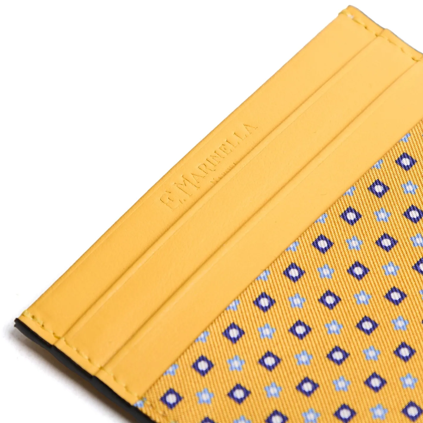 E.Marinella PORTACARTE DI CREDITO SETA E PELLE GIALLO 5 scomparti Best