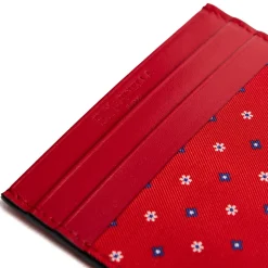 E.Marinella PORTACARTE DI CREDITO SETA E PELLE ROSSO 5 scomparti Hot