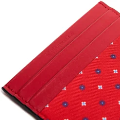 E.Marinella PORTACARTE DI CREDITO SETA E PELLE ROSSO 5 scomparti Hot