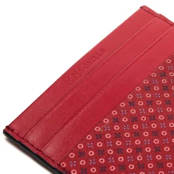 E.Marinella PORTACARTE DI CREDITO SETA E PELLE BORDEAUX 5 scomparti New