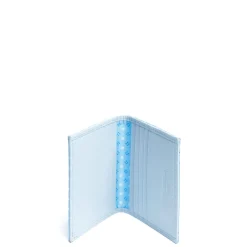 E.Marinella PORTACARTE PIEGHEVOLE IN SETE E PELLE AZZURRO 10 scomparti Discount