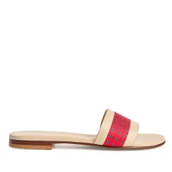E.Marinella SANDALO FLAT ICONOGRAPHIC SIGNATURE Con fascia in seta rossa Online