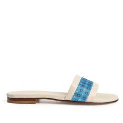 E.Marinella SANDALO FLAT ICONOGRAPHIC SIGNATURE Con fascia in seta azzurra Hot
