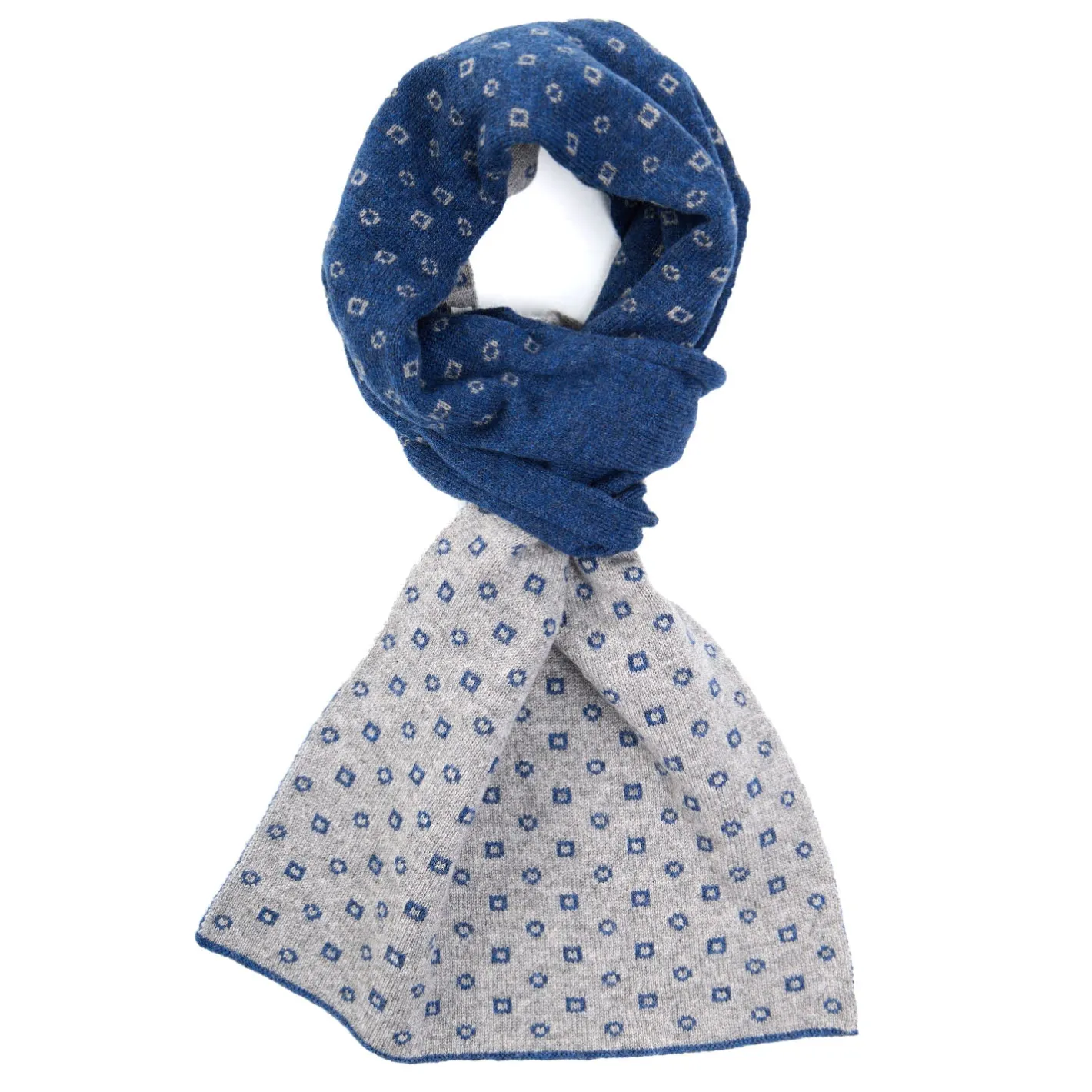 E.Marinella SCALDACOLLO BLU E GRIGIO MICROFANTASIA In cashmere Sale