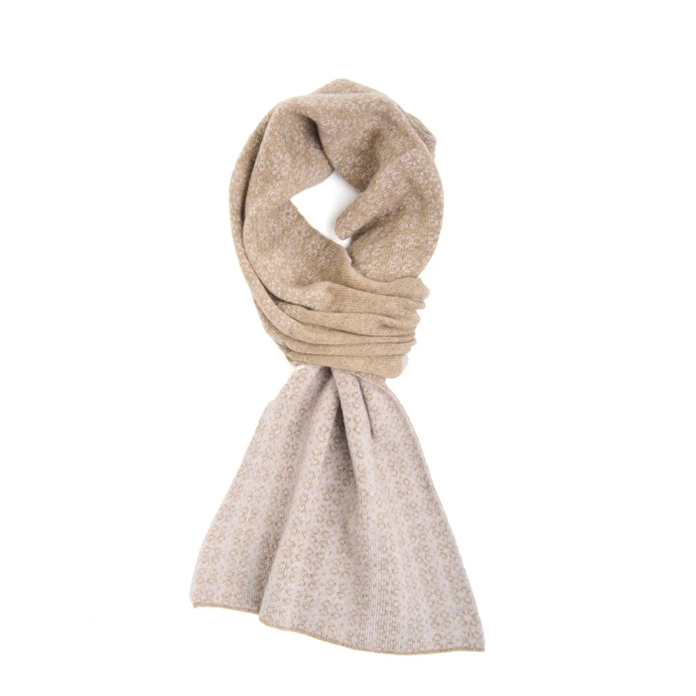 E.Marinella SCALDACOLLO MARRONE CHIARO E BEIGE MICROFANTASIA In cashmere