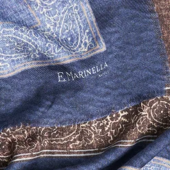 E.Marinella SCIALLE 135 BLU IN LANA E SETA Quadri alternati Sale