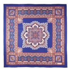 E.Marinella SCIALLE 140 MARRONE E BLUETTE IN LANA Fantasia floreale Discount