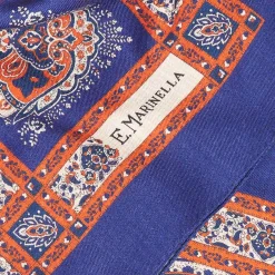 E.Marinella SCIALLE 140 MARRONE E BLUETTE IN LANA Fantasia floreale Discount