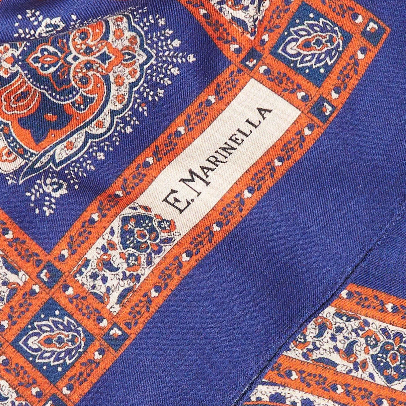E.Marinella SCIALLE 140 MARRONE E BLUETTE IN LANA Fantasia floreale Discount