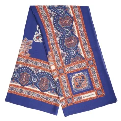 E.Marinella SCIALLE 140 MARRONE E BLUETTE IN LANA Fantasia floreale Discount