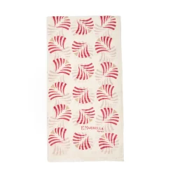 E.Marinella SCIARPA BEIGE IN COTONE E LINO Ventagli rossi New
