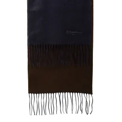 E.Marinella SCIARPA BICOLOR BLU E MARRONE SCURO IN SETA E CASHMERE Tinta unita Online