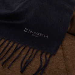 E.Marinella SCIARPA BICOLOR BLU E MARRONE SCURO IN SETA E CASHMERE Tinta unita Online