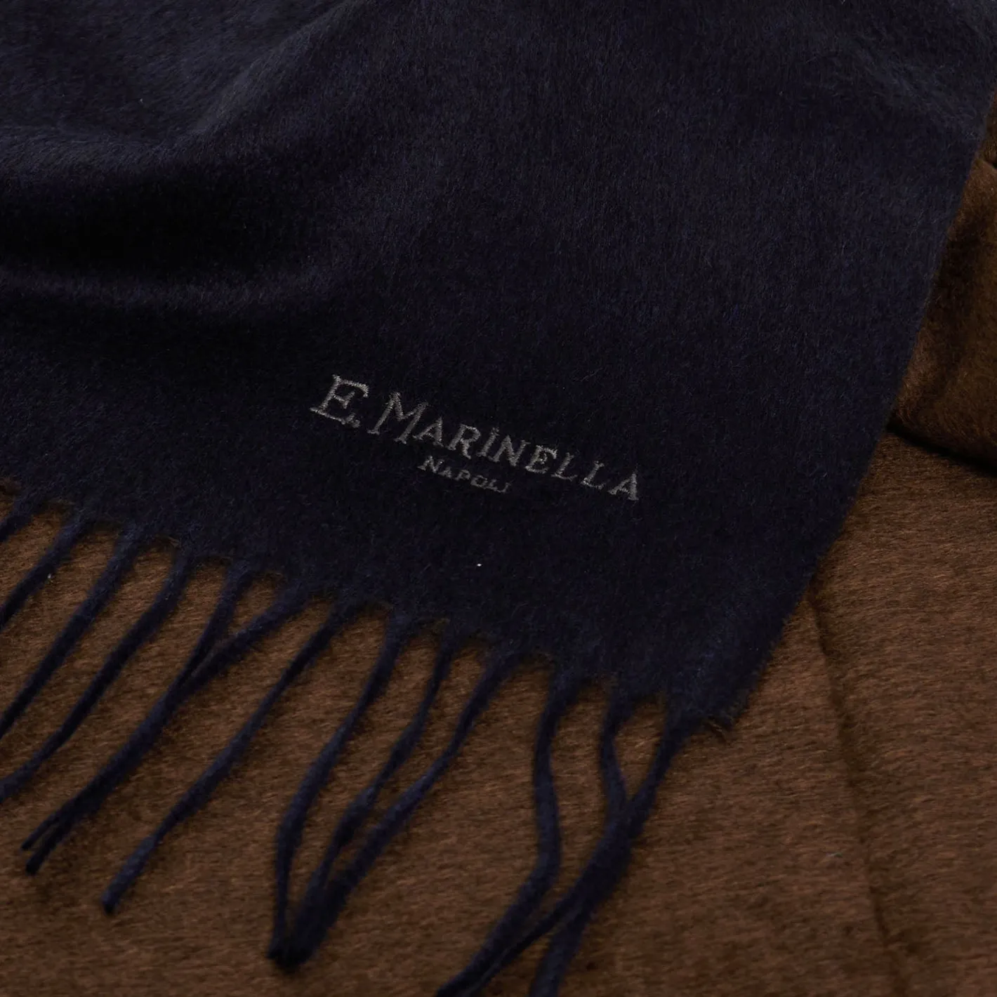 E.Marinella SCIARPA BICOLOR BLU E MARRONE SCURO IN SETA E CASHMERE Tinta unita Online
