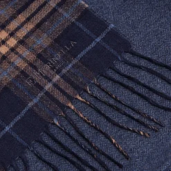 E.Marinella SCIARPA BICOLOR BLU IN SETA E CASHMERE Check Hot