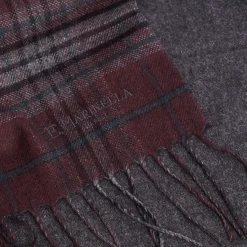 E.Marinella SCIARPA BICOLOR BORDEAUX IN SETA E CASHMERE Check Hot