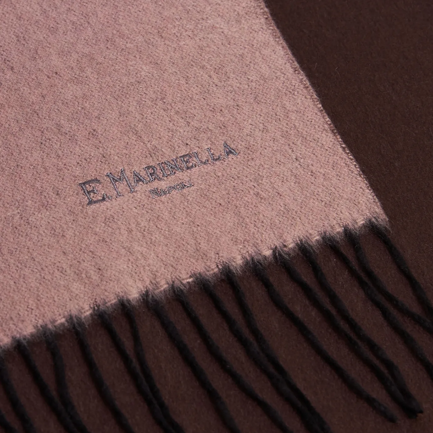 E.Marinella SCIARPA BICOLOR ROSA E MARRONE SCURO IN SETA E CASHMERE Tinta unita Hot
