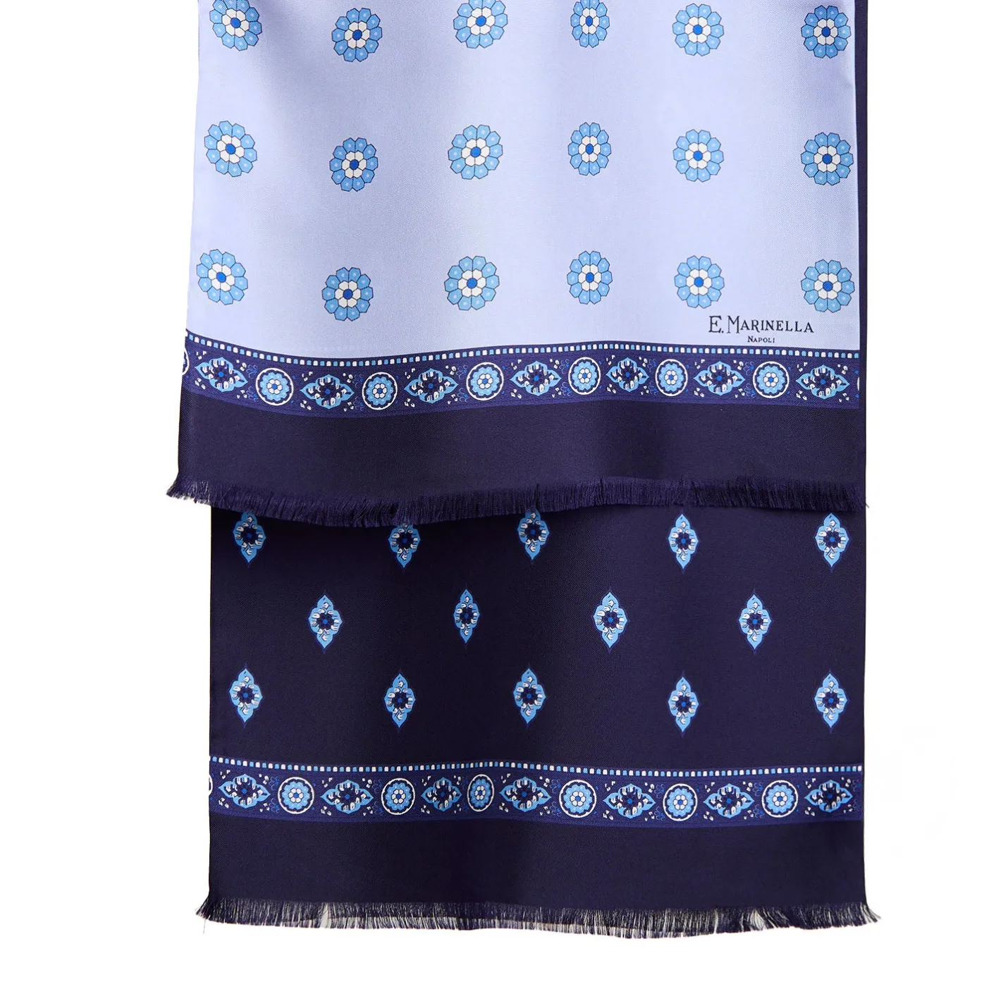 E.Marinella SCIARPA TUBOLARE AZZURRA IN SETA TWILL Geometric harmony Online