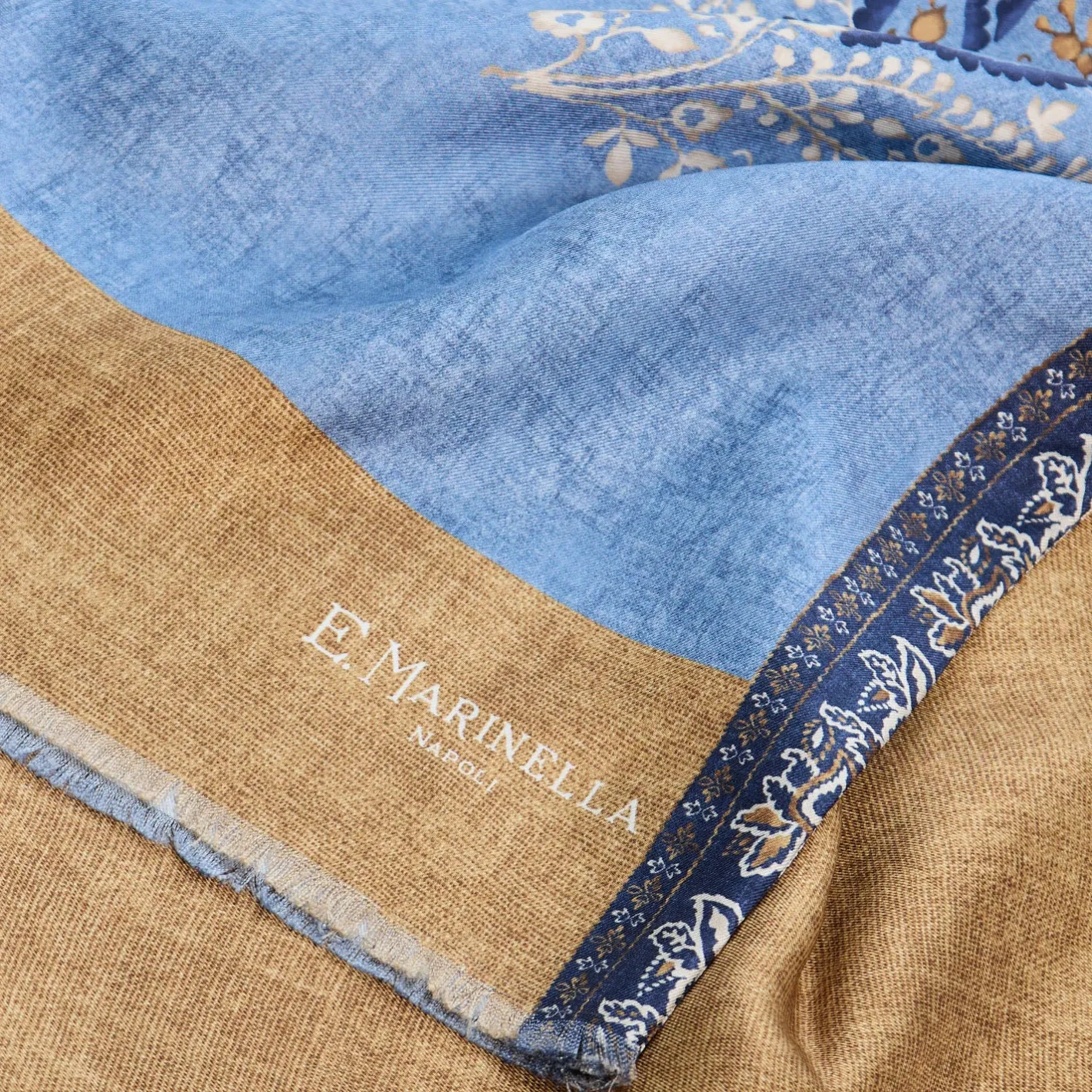 E.Marinella SCIARPA TUBOLARE AZZURRA IN SETA TWILL Paisley pattern