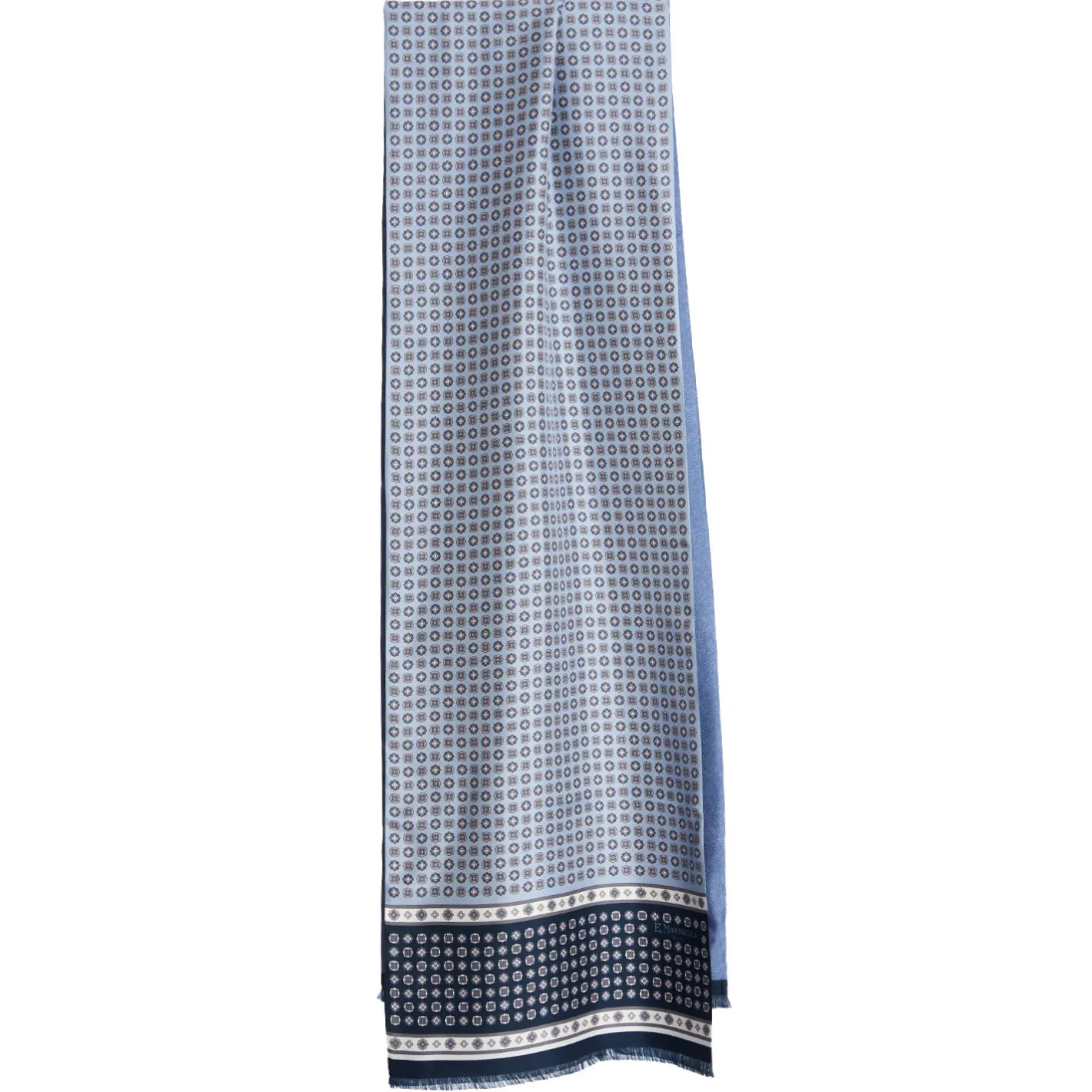 E.Marinella SCIARPA TUBOLARE AZZURRA IN SETA TWILL Busy pattern Clearance