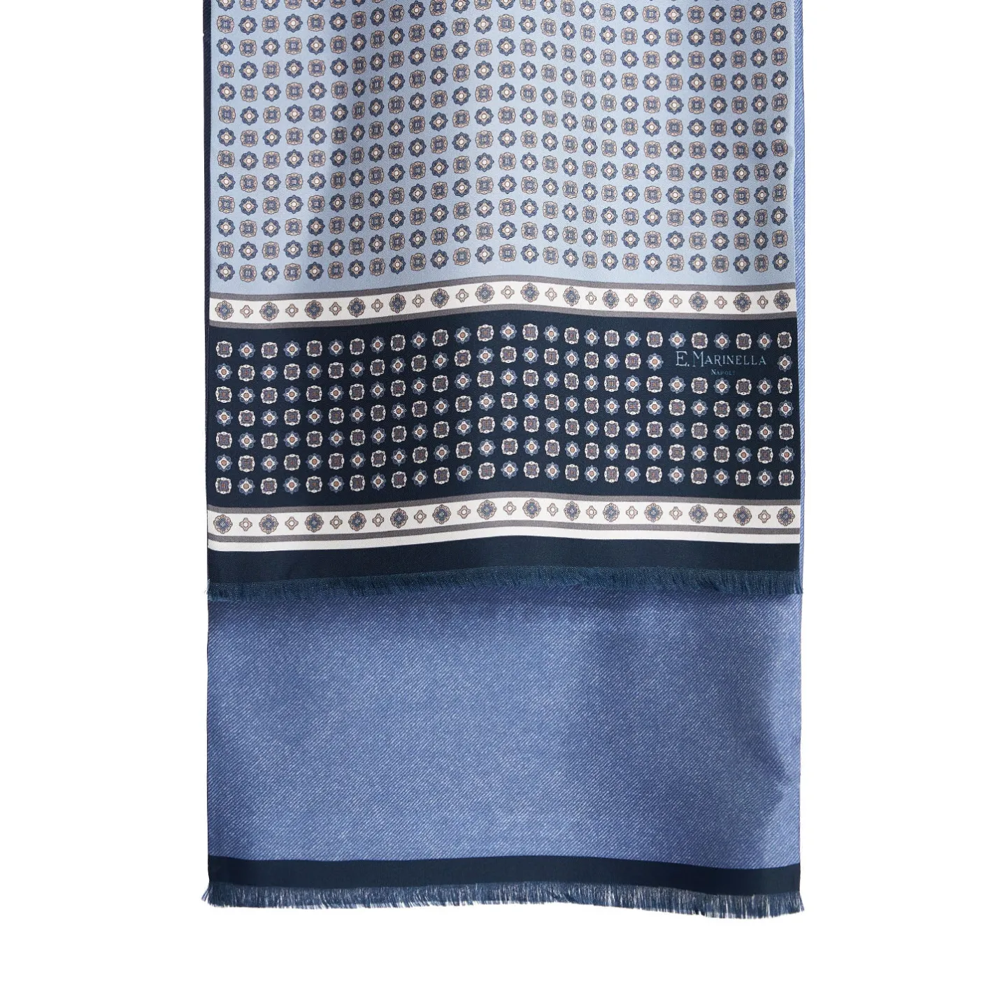 E.Marinella SCIARPA TUBOLARE AZZURRA IN SETA TWILL Busy pattern Clearance