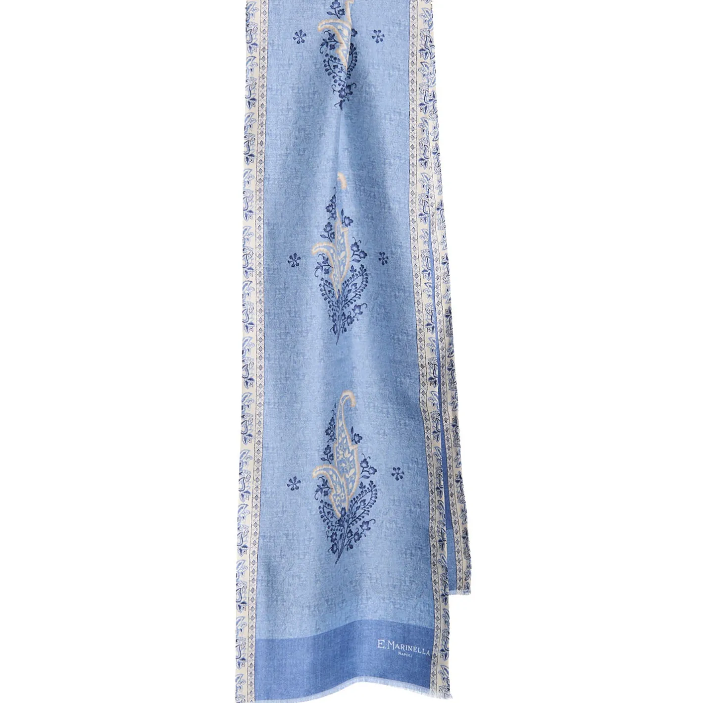 E.Marinella SCIARPA TUBOLARE AZZURRA IN SETA TWILL Paisley pattern Hot