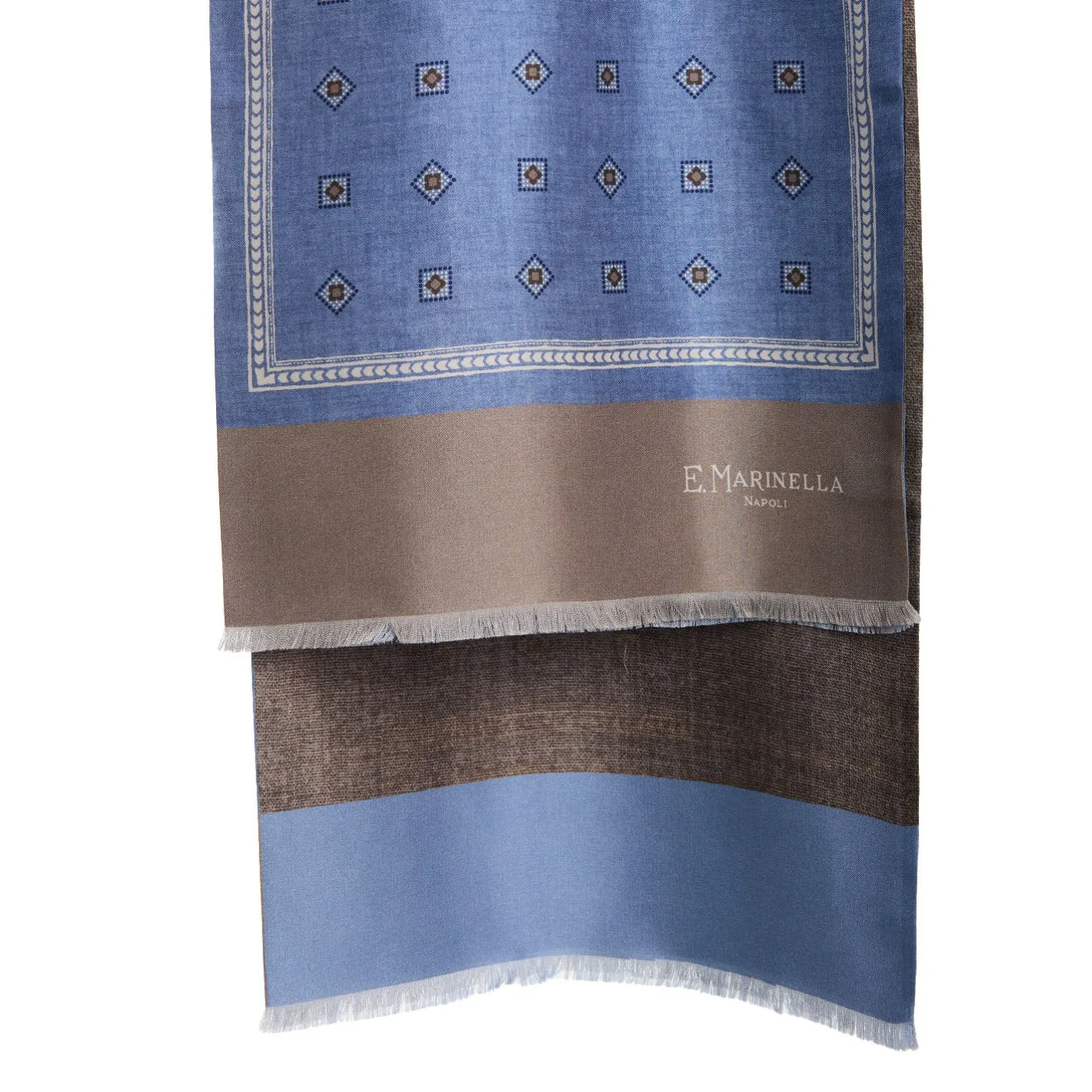 E.Marinella SCIARPA TUBOLARE AZZURRO POLVERE IN SETA TWILL Classic daisy New