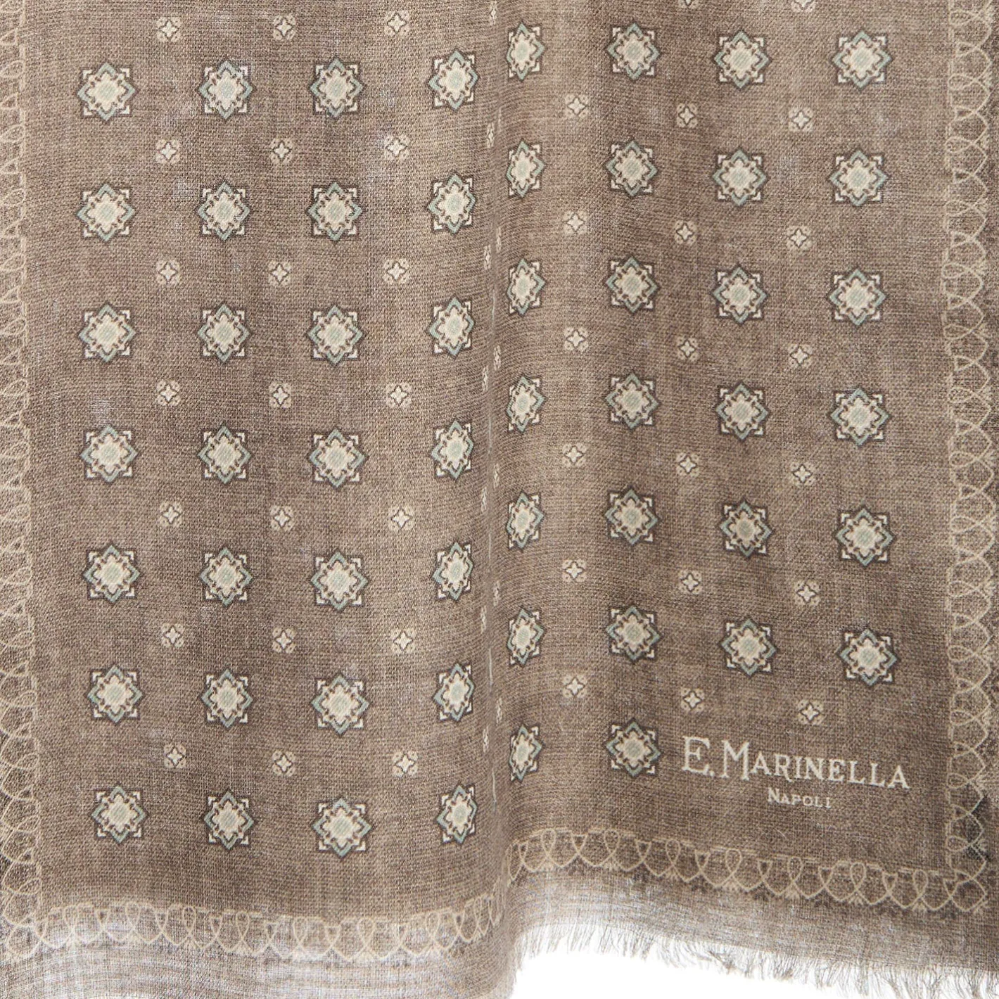 E.Marinella SCIARPA TUBOLARE BEIGE IN LANA E SETA Microfantasia fiore