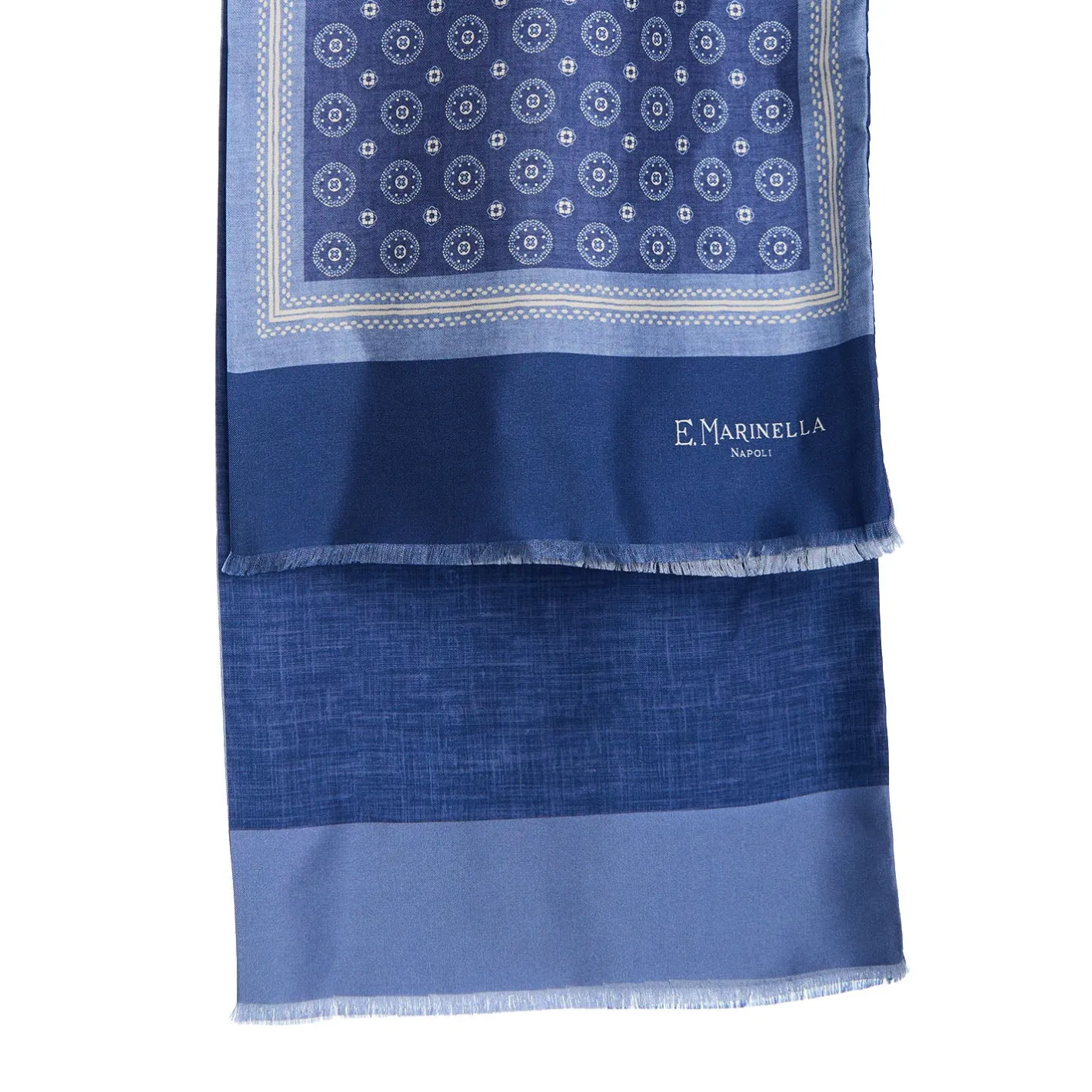 E.Marinella SCIARPA TUBOLARE BLU IN SETA TWILL Busy pattern Best