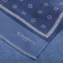 E.Marinella SCIARPA TUBOLARE BLU IN SETA TWILL Classic daisy New