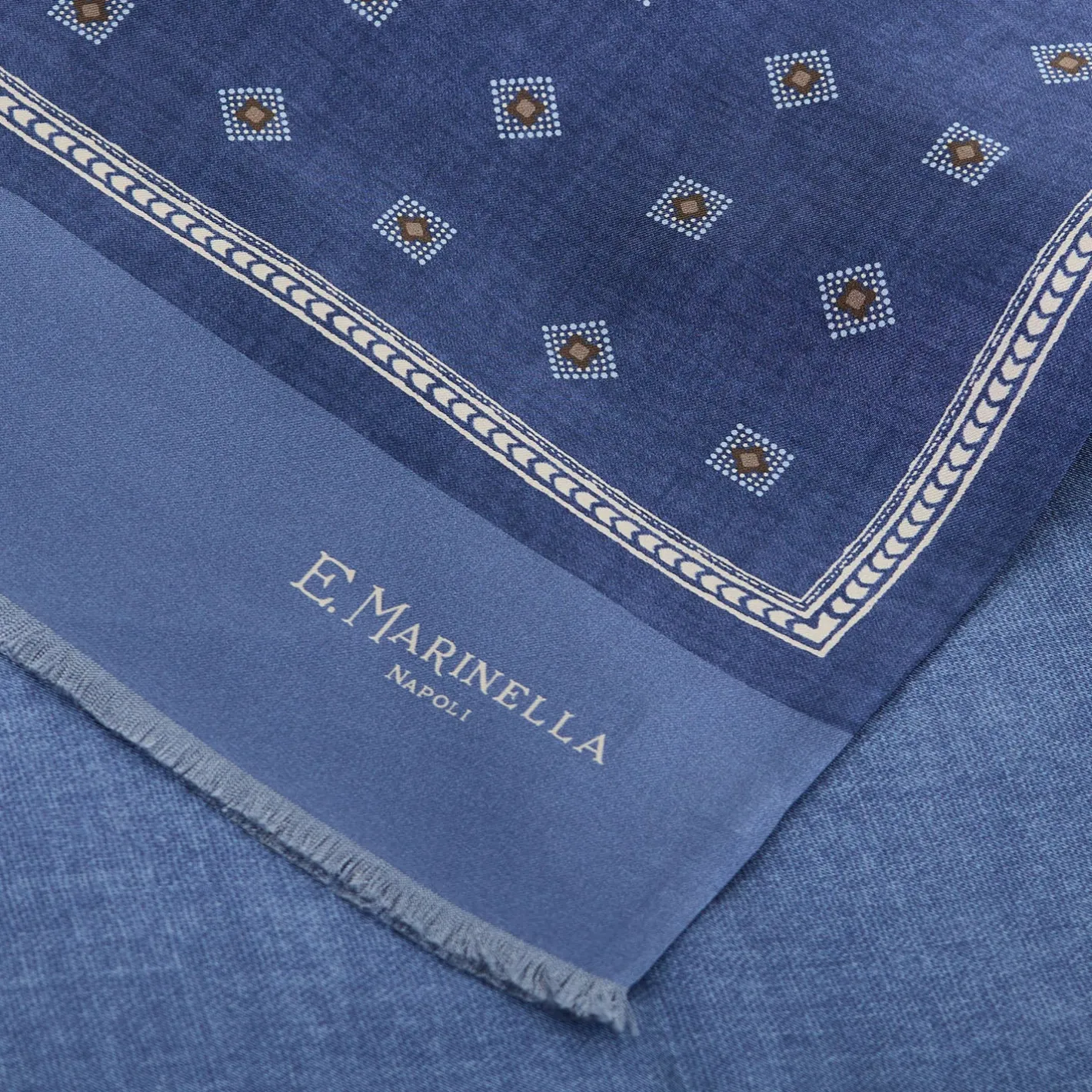 E.Marinella SCIARPA TUBOLARE BLU IN SETA TWILL Classic daisy New