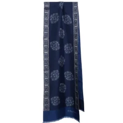 E.Marinella SCIARPA TUBOLARE BLU SCURO IN SETA TWILL Classic daisy Best
