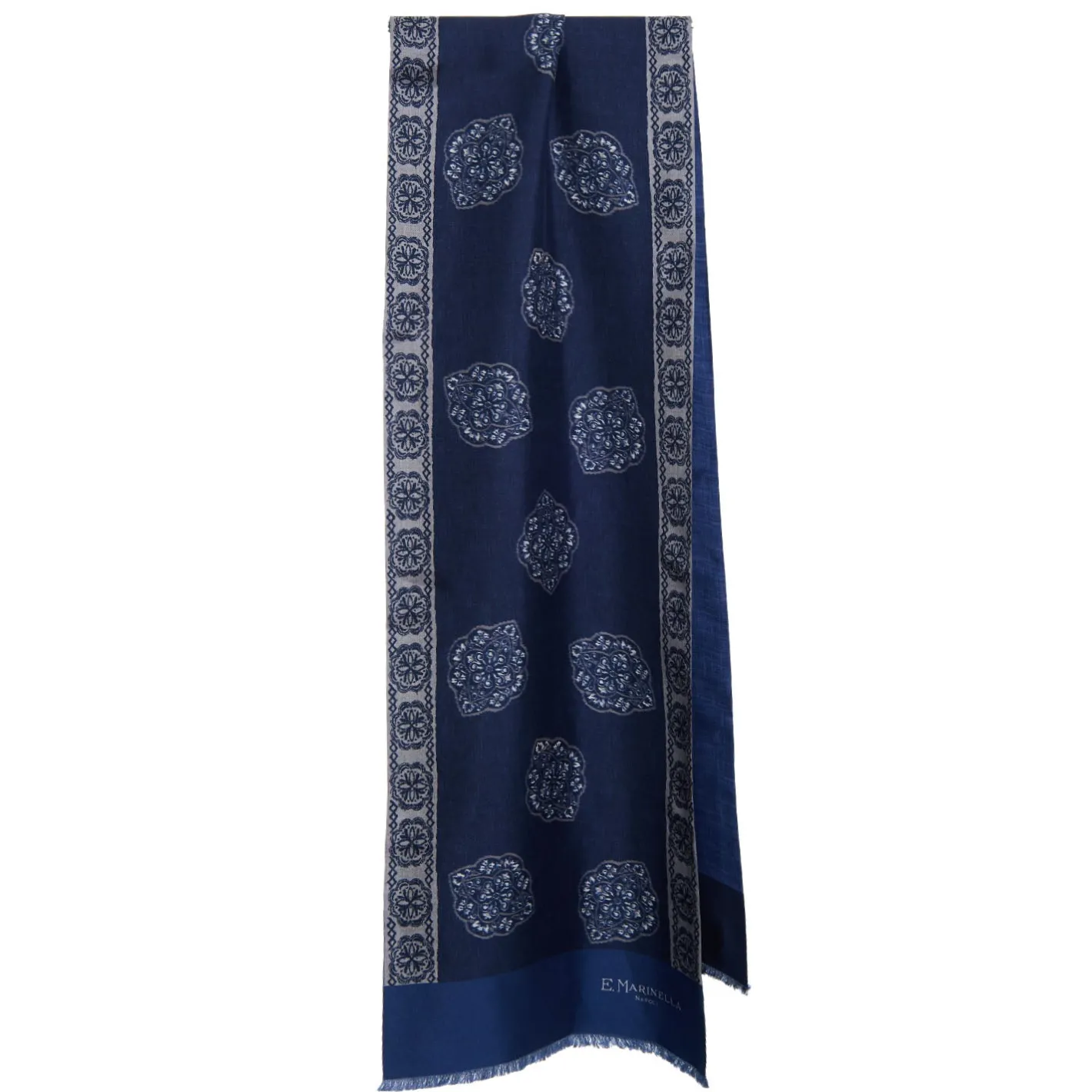E.Marinella SCIARPA TUBOLARE BLU SCURO IN SETA TWILL Classic daisy Best