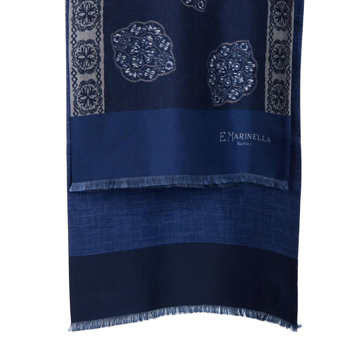 E.Marinella SCIARPA TUBOLARE BLU SCURO IN SETA TWILL Classic daisy Best