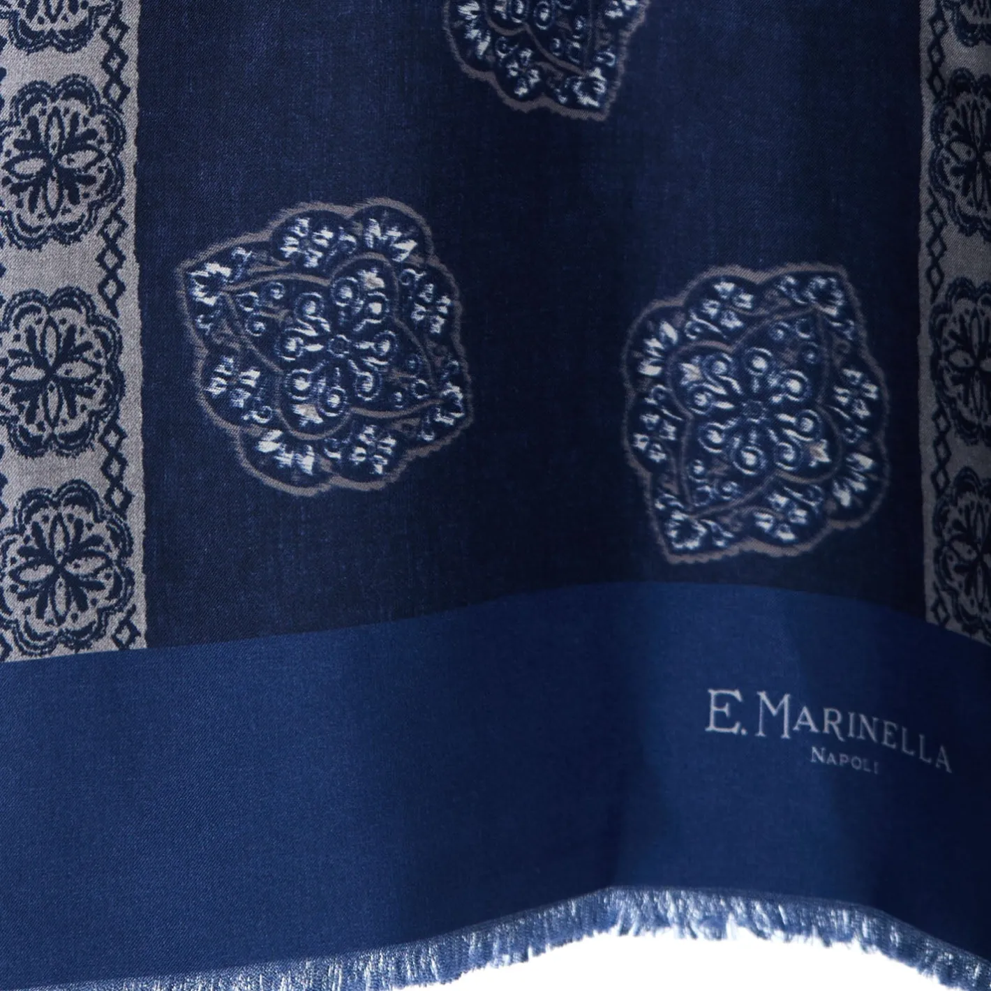 E.Marinella SCIARPA TUBOLARE BLU SCURO IN SETA TWILL Classic daisy Best