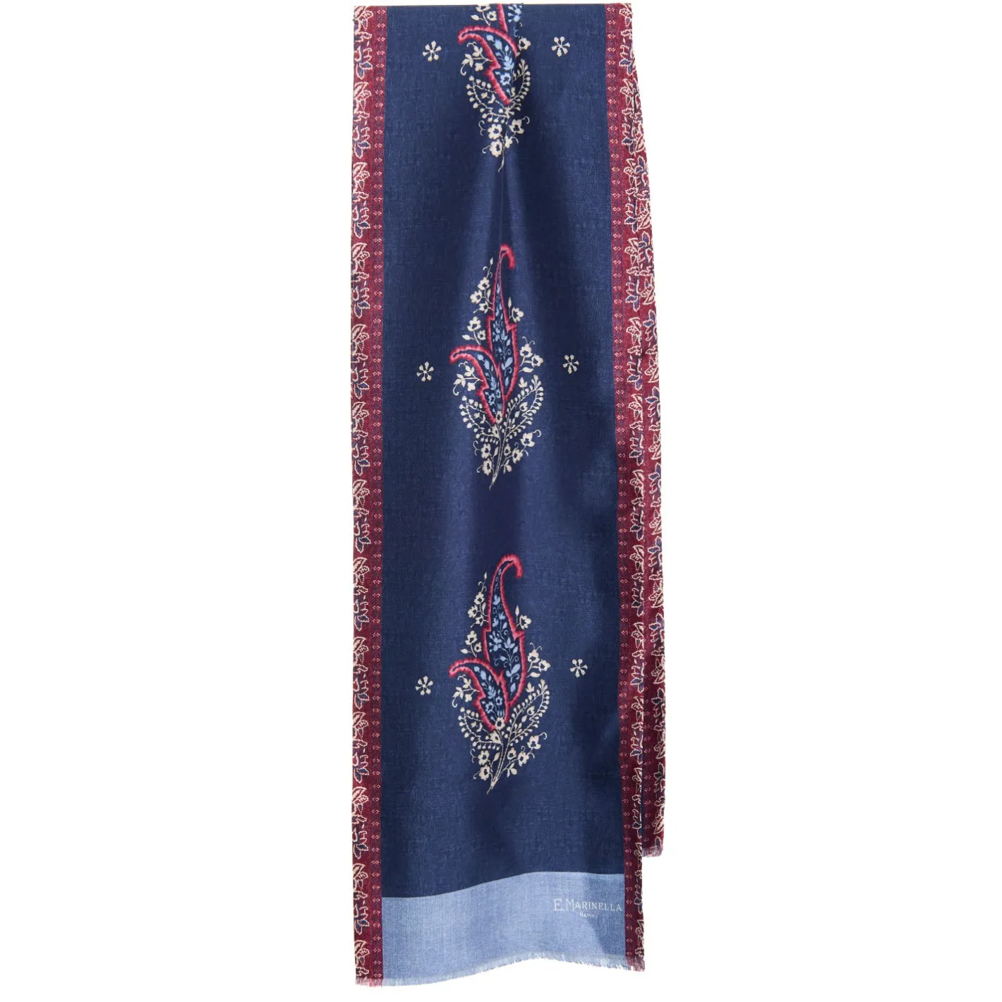 E.Marinella SCIARPA TUBOLARE BLU SCURO IN SETA TWILL Paisley pattern Clearance