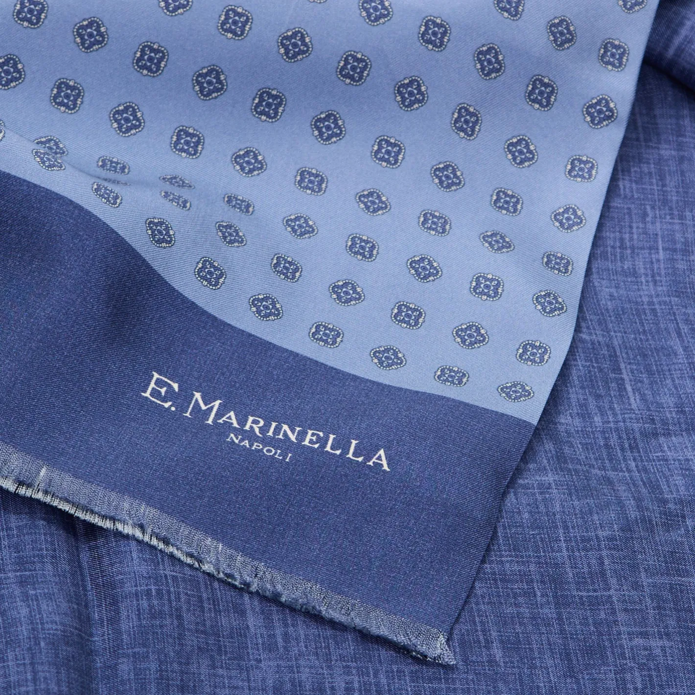 E.Marinella SCIARPA TUBOLARE BLU SCUROIN SETA TWILL Classic daisy New