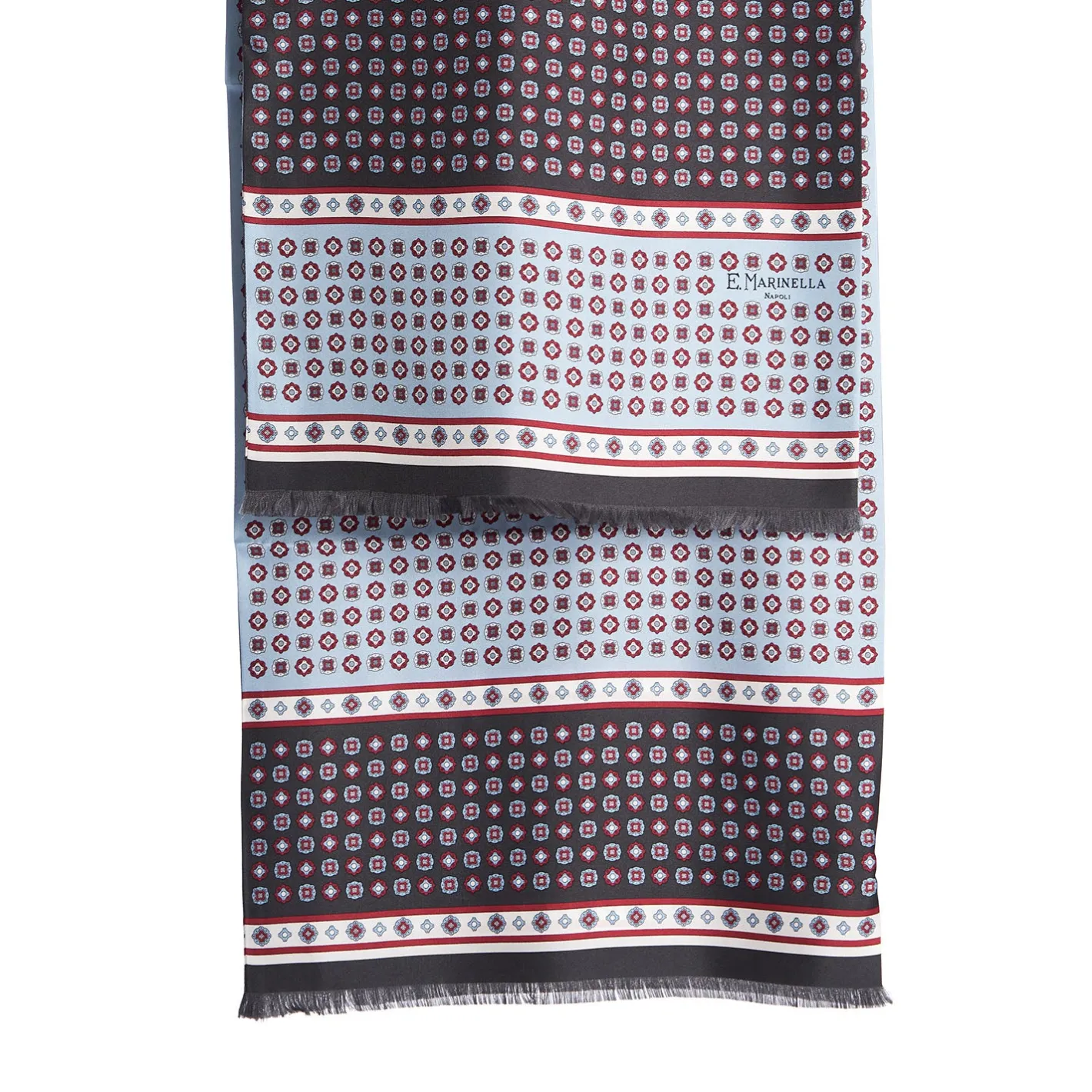 E.Marinella SCIARPA TUBOLARE GRIGIO SCURO IN SETA TWILL Busy pattern Outlet