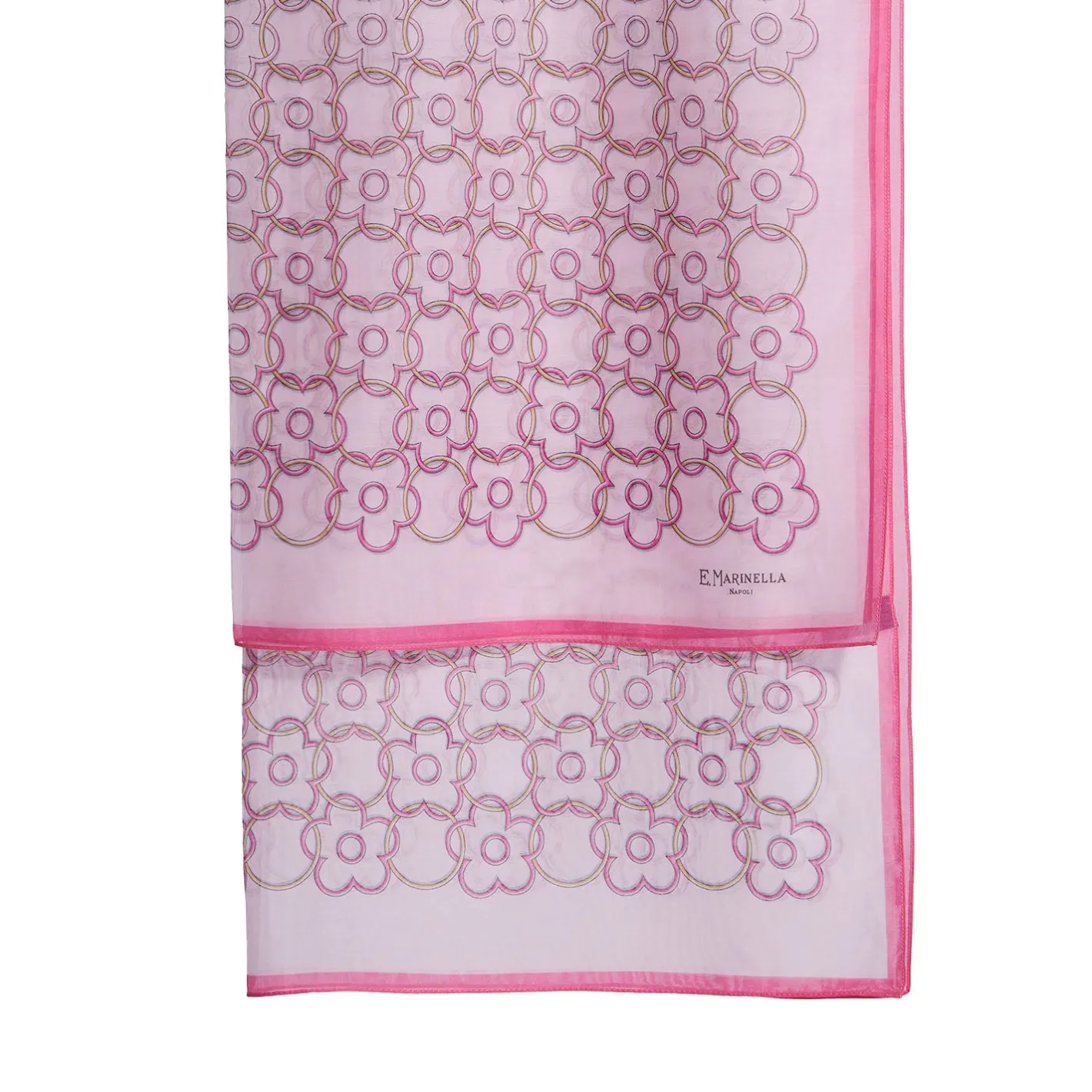 E.Marinella SCIARPA TUBOLARE IN VOILE DI COTONE E SETA ROSA Fiore monogram 100 Hot