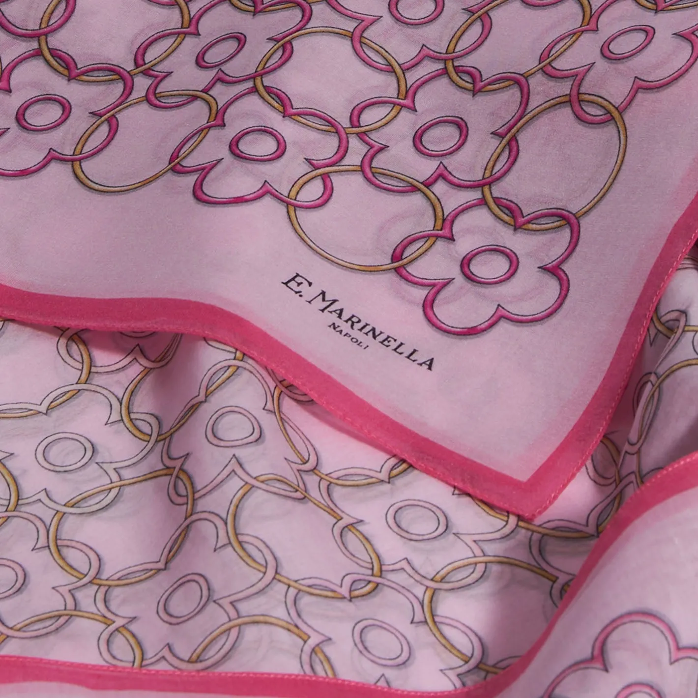 E.Marinella SCIARPA TUBOLARE IN VOILE DI COTONE E SETA ROSA Fiore monogram 100 Hot